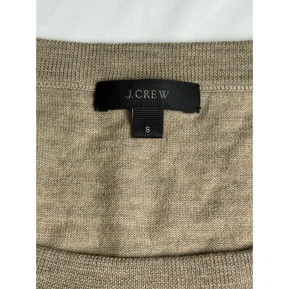 J. Crew‎ Womens 100% Merino Wool Lace Shoulder Sweater Taupe Brown Small